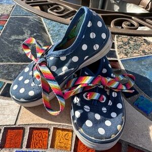 Lil Bobs Sketchers Polka Dot Kids Shoes with Rainbow Laces Size 5